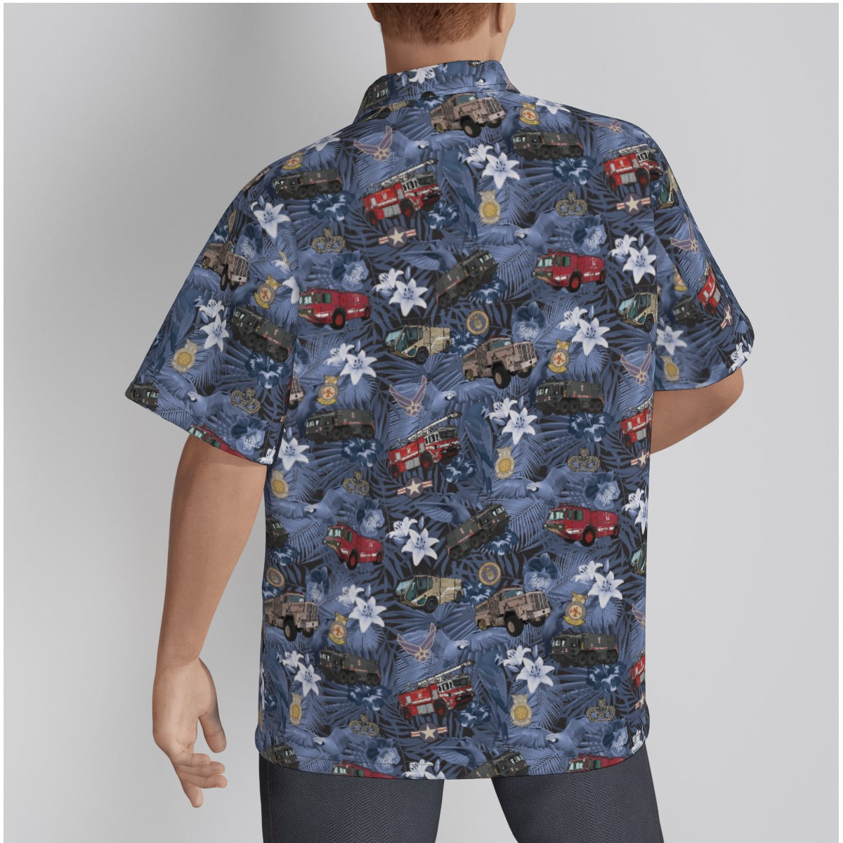 Hawaiian Shirt - "The Goodfellow Era ARFF Trucks" - Blue in Cotton