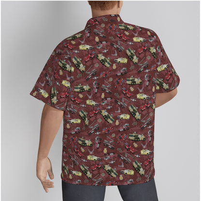 Hawaiian Shirt - "Chanute Era Crash Trucks" - Red in Cotton