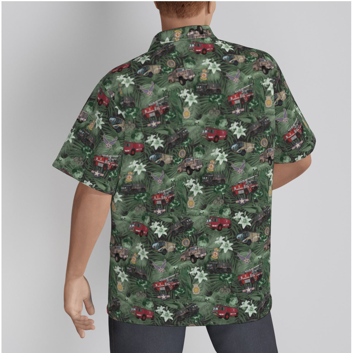 Hawaiian Shirt - "The Goodfellow Era ARFF Trucks" - Green in Cotton