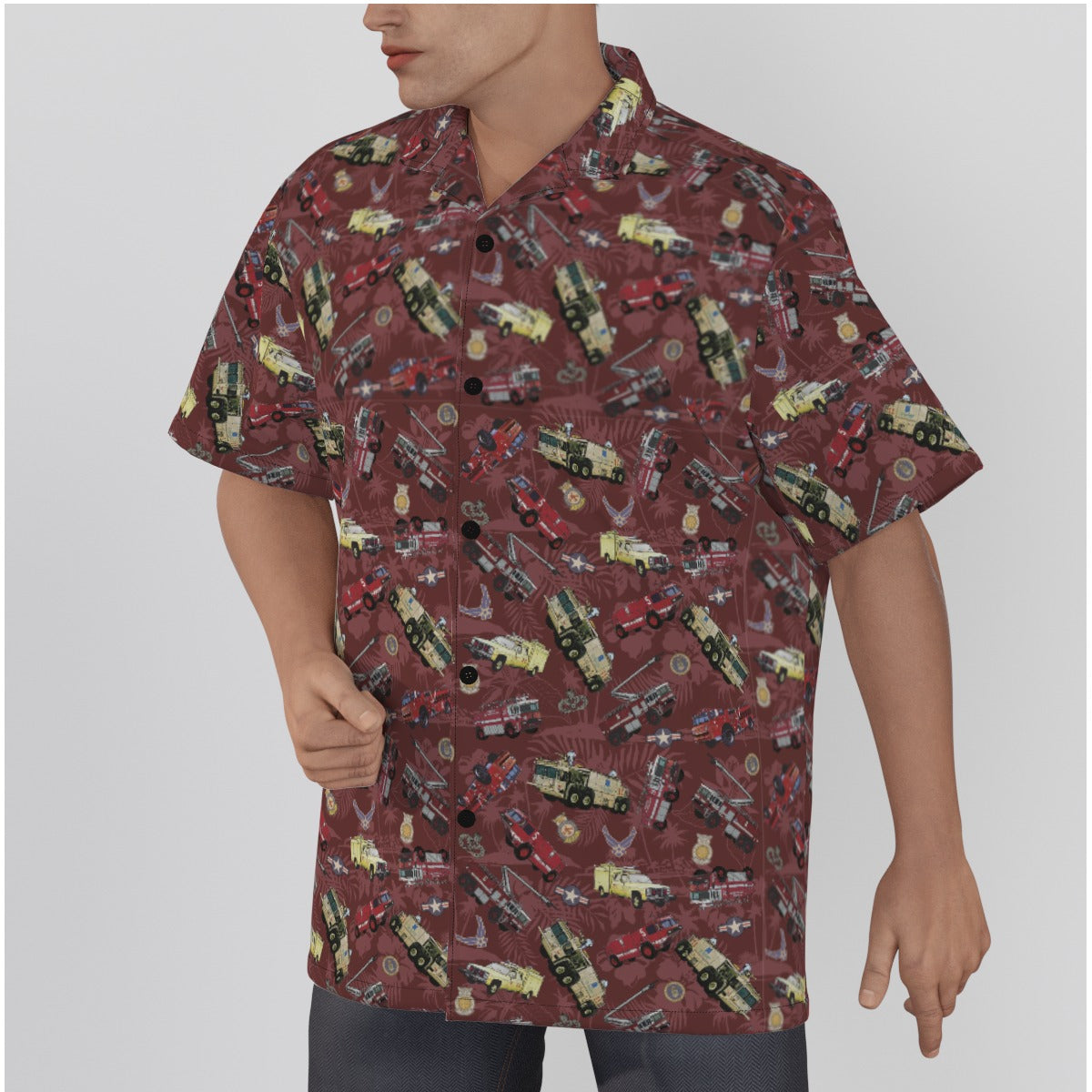 Hawaiian Shirt - "Chanute Era Crash Trucks" - Red in Cotton