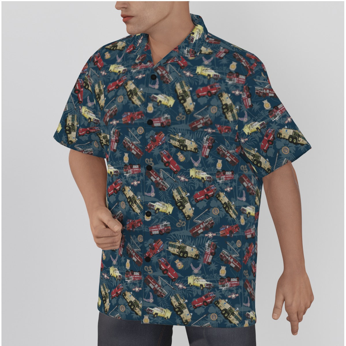 Hawaiian Shirt - "Chanute Era Crash Trucks" - Blue in Cotton