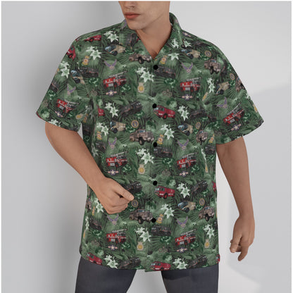 Hawaiian Shirt - "The Goodfellow Era ARFF Trucks" - Green in Cotton