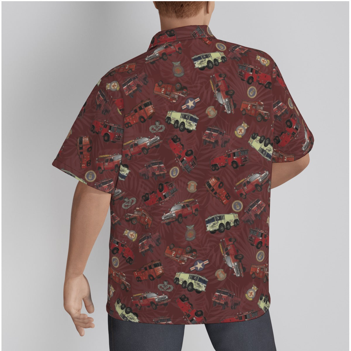 Hawaiian Shirt - "Vietnam Era Crash Trucks" - Red in Cotton