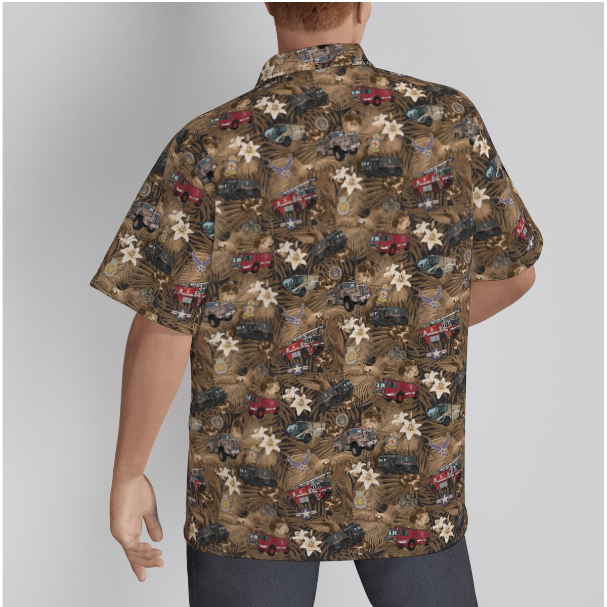 Hawaiian Shirt - "The Goodfellow Era ARFF Trucks" - Bronze in Cotton