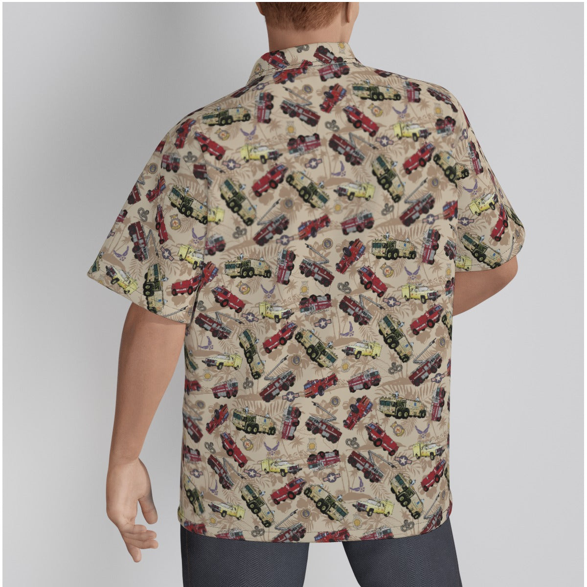 Hawaiian Shirt - "Chanute Era Crash Trucks" - Beige in Cotton