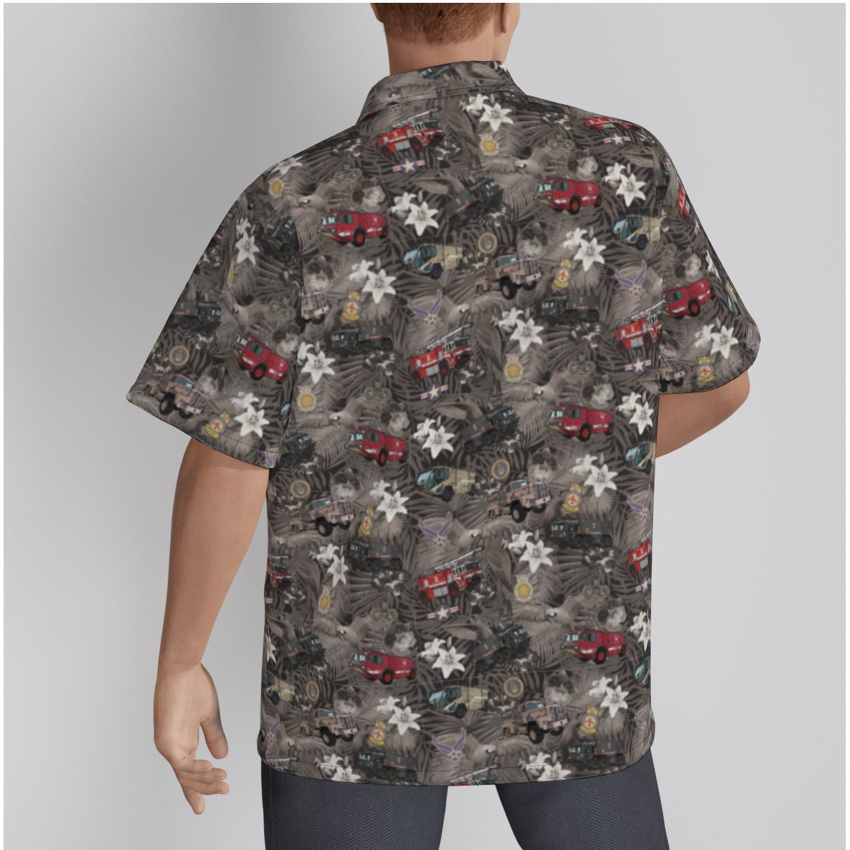 Hawaiian Shirt - "The Goodfellow Era ARFF Trucks" - Black in Cotton