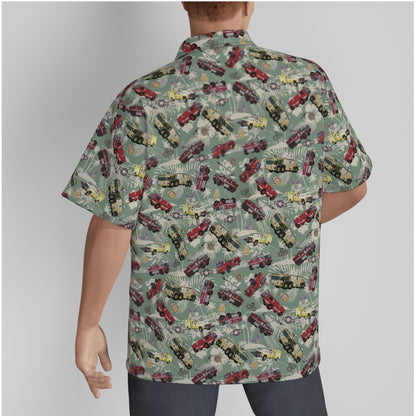 Hawaiian Shirt - "Chanute Era Crash Trucks" - Light Green in Cotton